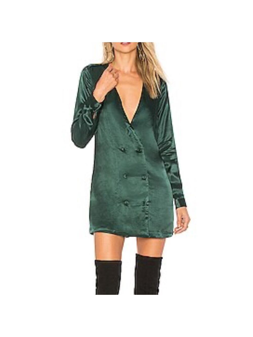 L'Academie The Cadet Dress Emerald Satin Long Sleeve Dress Revolve Medium